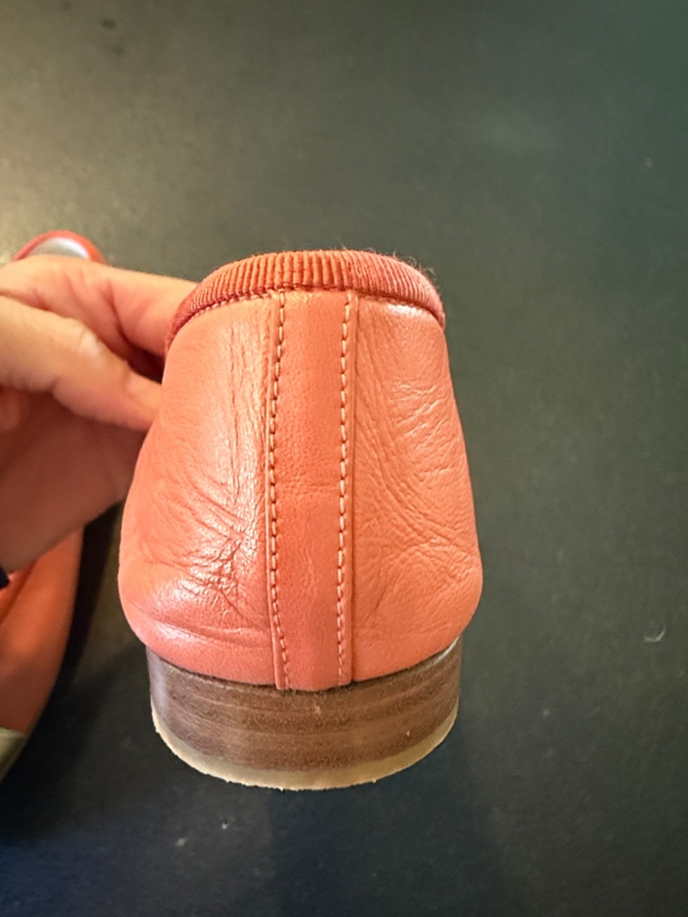 CHANEL Coral and Silver Leather Cap-Toe Ballet Flats - Picture 8 of 17